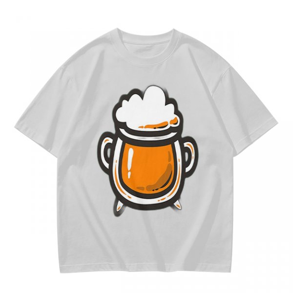 Olive Green T-Shirt With Stylized Beer Mug Graphic Print