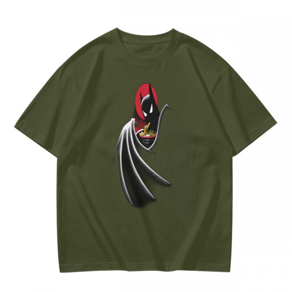 Olive Green T-Shirt With Batman Eating Ramen Graphic