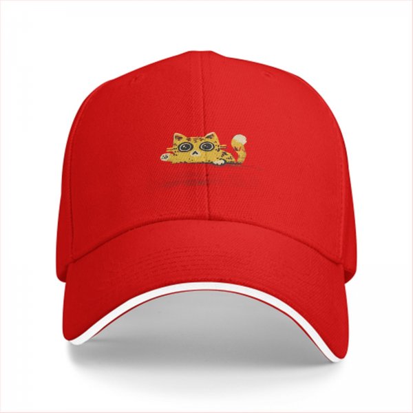 Black Baseball Cap With Cute Peeking Cat Graphic