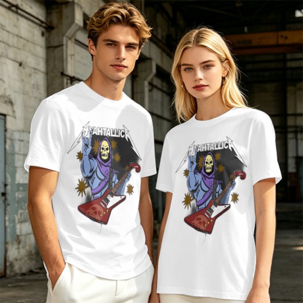 Olive T-Shirt With Skeletor Rock Guitarist Graphic Print