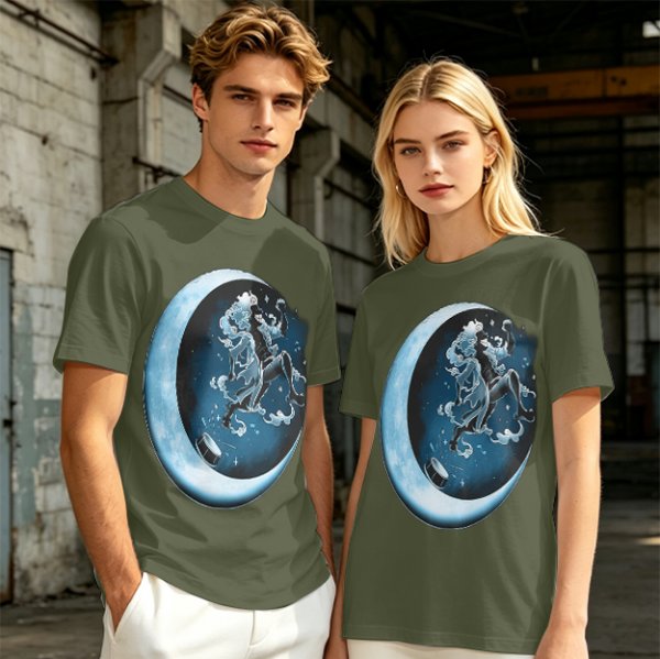 Olive T-Shirt With Crescent Moon And Dancing Spirit Graphic