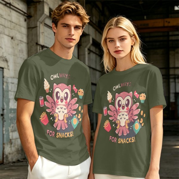 Owlways For Snacks Cute Graphic T-Shirt with Owl and Treats
