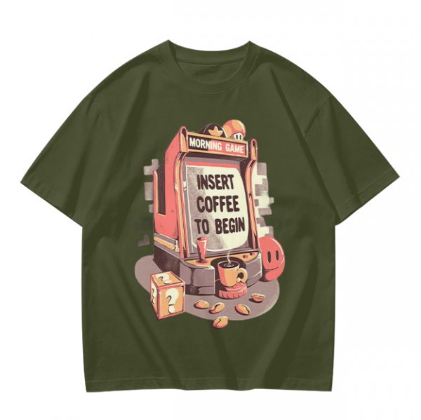 Gaming Themed T-Shirt With 'Insert Coffee To Begin' Print