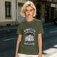 Olive t-shirt with exhausted unicorn hippo graphic and funny text