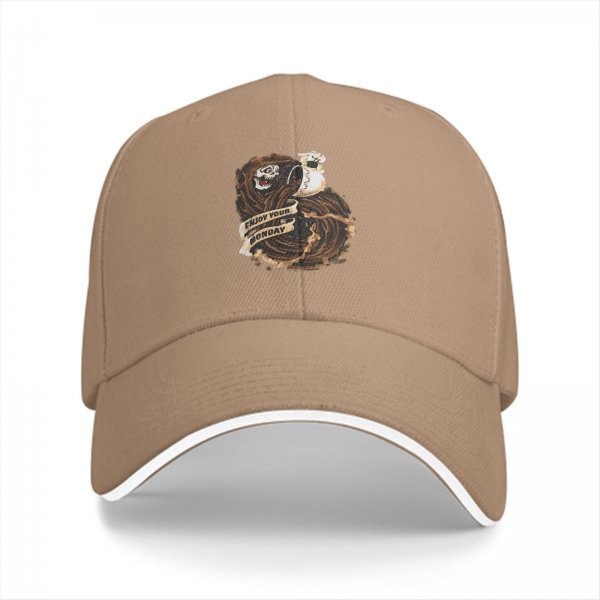Black baseball cap with 'Enjoy Your Monday' grim reaper coffee graphic