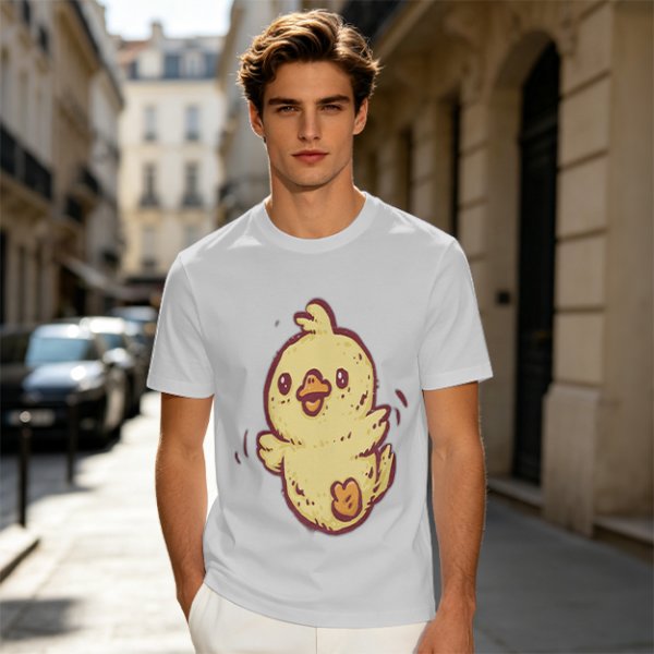 Olive T-Shirt With Cute Cartoon Chick Graphic