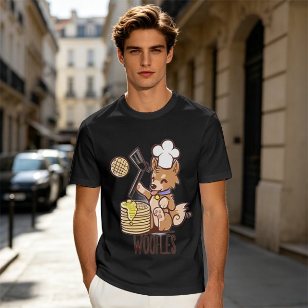 Olive T-Shirt With Cute Dog Chef Cooking Waffles Graphic