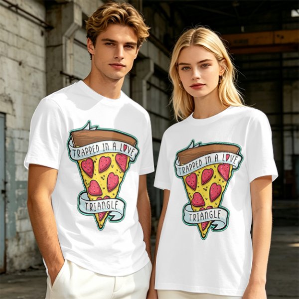 Olive T-Shirt With Pizza Slice 'Trapped In A Love Triangle' Print