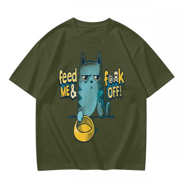 Olive T-Shirt With Grumpy Cat Feed Me And F Off Print