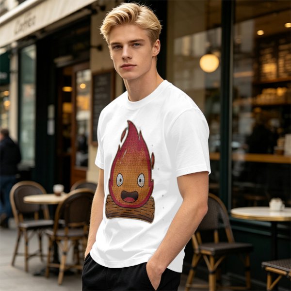 Olive T-Shirt With Cute Calcifer Fire Demon Print