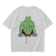 Oversized Army Green T-Shirt With Muscular Frog Lifting Dumbbells Print