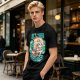 Olive T-Shirt with Cartoon Pirate Ship Blue Sea Cruise Print