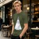 Olive T-shirt with Totoro in Snow and Small Blue Creature Print