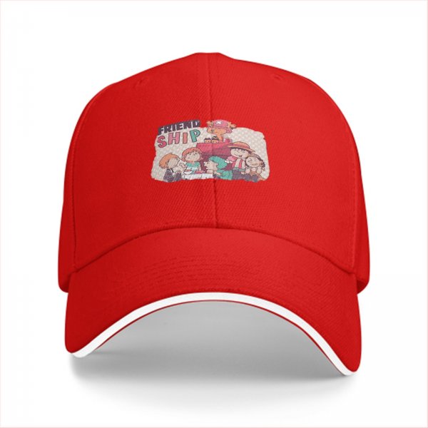 Black Baseball Cap with Friendship Themed Cartoon Print