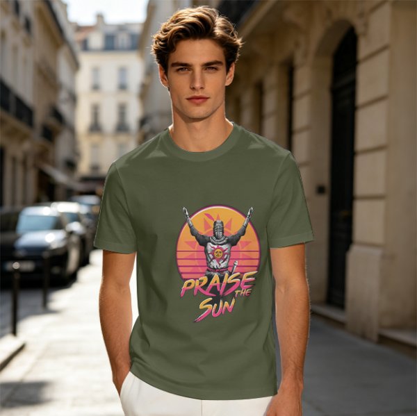 Olive T-Shirt With Praise The Sun Retro Knight Graphic