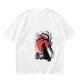 Olive T-Shirt with Black Cat and Red Moon Gothic Art Print