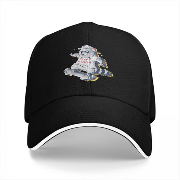 Black Baseball Cap With Skateboarding Raccoon Trash Panda Graphic