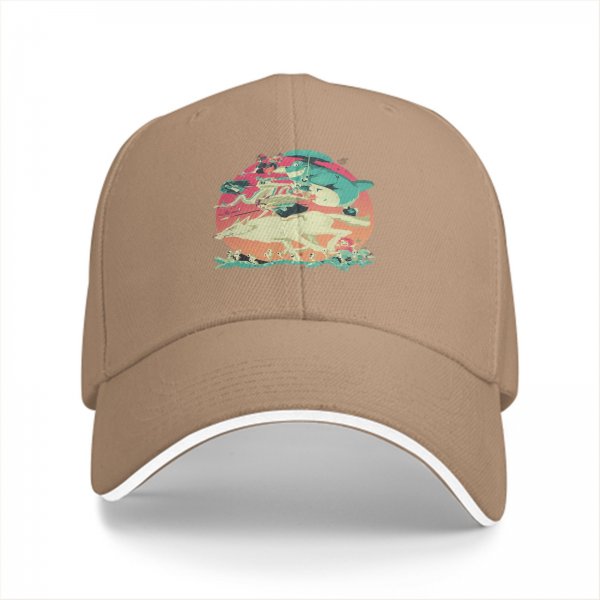 Black Baseball Cap With Whimsical Retro Animal Graphic Print