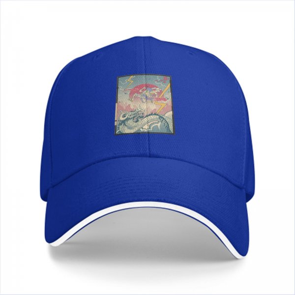 Black Baseball Cap with Japanese Ukiyo-e Dragon and Lightning Art Print
