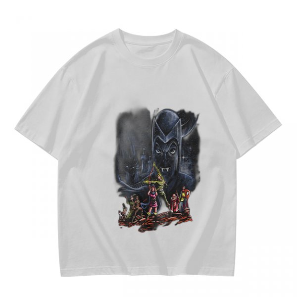 Olive T-Shirt With Dark Fantasy Villain And Hero Group Print