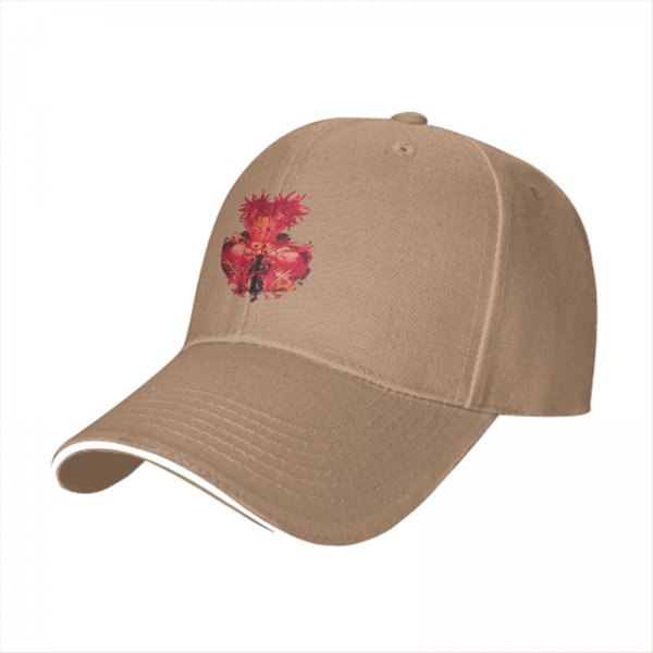 Black Baseball Cap With Red Anime Character Graphic Print