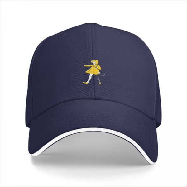 Black baseball cap with yellow rain girl graphic