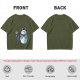 Olive T-Shirt with Mech Totoro and Girl at Bus Stop Print