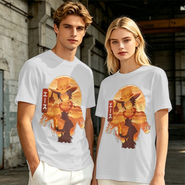 One Piece Portgas D. Ace Graphic Olive T-Shirt