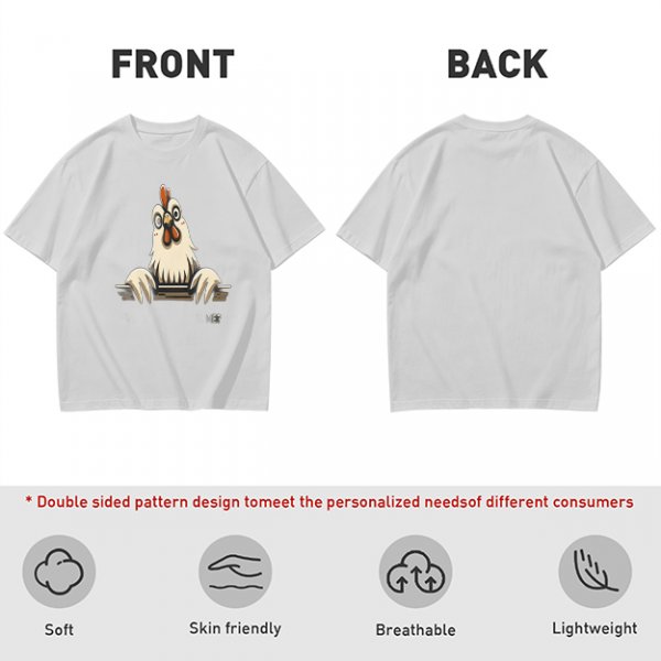 Olive T-Shirt With Surprised Peeking Chicken Graphic And Me? Text