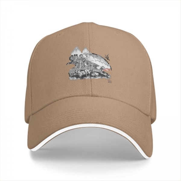 Black Baseball Cap With Detailed Monochrome Dragon Art Print