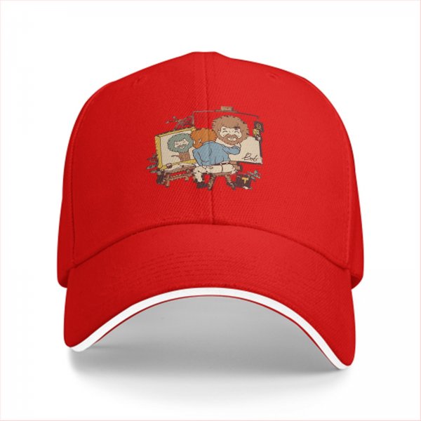 Black Baseball Cap With Bob Ross Painting Cartoon Art Print