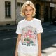Olive green t-shirt with cherry blossom festival dog character print