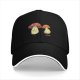 Black Baseball Cap With Cartoon Grumpy Mushroom Characters Print