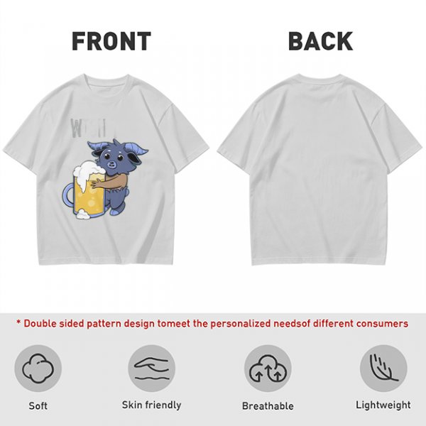 Olive T-Shirt With Cute Blue Goat Holding Foamy Beer Mug Print