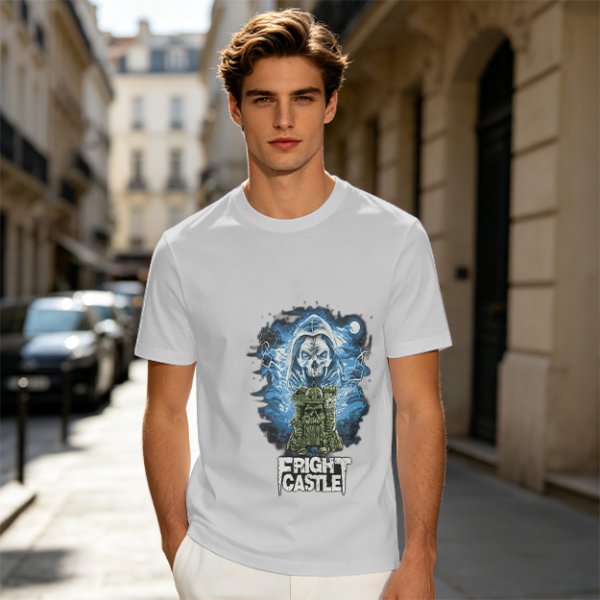 Olive T-Shirt with Fright Castle Skull Ghost Graphic