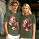Olive T-Shirt with Halloween Axolotl Candy Corn Art