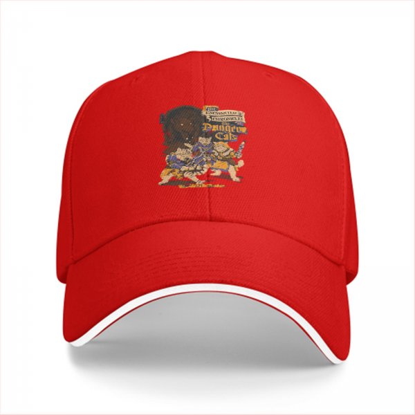 Black baseball cap with fantasy cat adventure graphic print