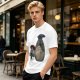 Olive T-shirt with Totoro and masked figure under umbrellas print