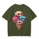Olive T-Shirt With Skull Ice Cream Cone Graphic