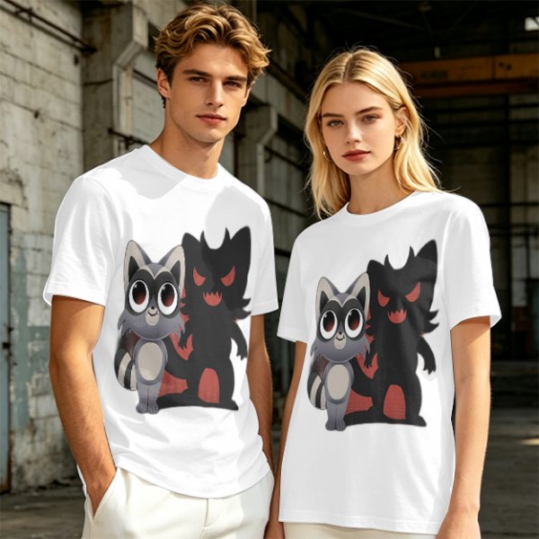 Olive T-Shirt With Cute Raccoon And Shadow Monster Graphic