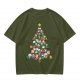 Olive T-Shirt With Cute Cat Christmas Tree Holiday Print