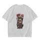 Olive T-shirt with Grim Reaper Cat 'Feed Me Or Else' Print