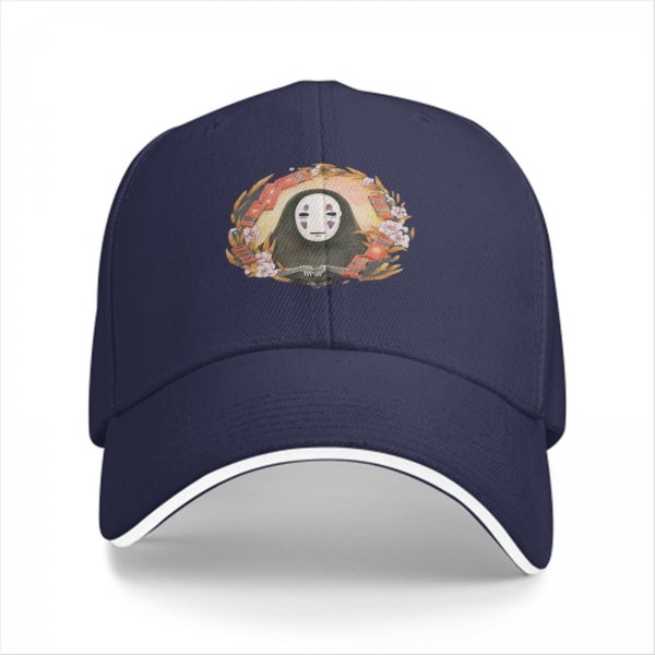 Black baseball cap with No-Face spirit floral wreath print