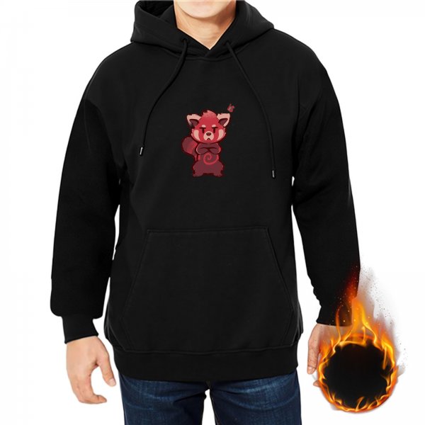 Black Hoodie With Cute Grumpy Red Panda Graphic Print