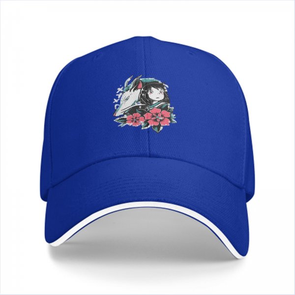 Black baseball cap with Spirited Away Haku and Chihiro anime floral print