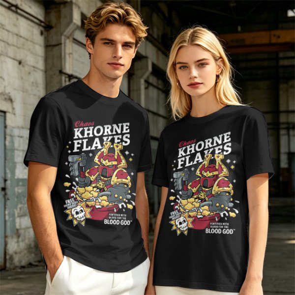Khorne Flakes Chaos Cereal Themed Graphic T-Shirt