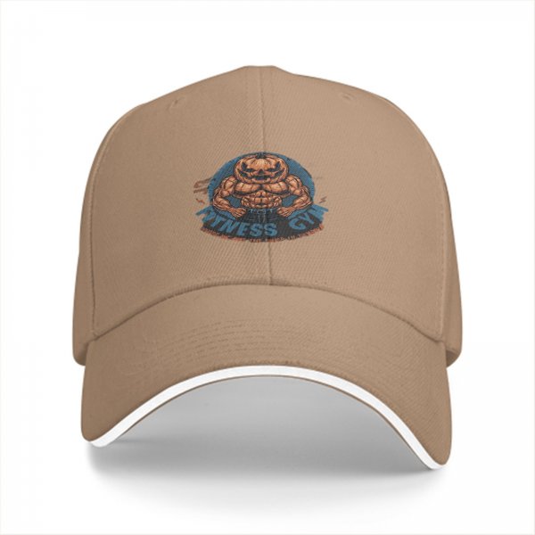 Black baseball cap with muscular pumpkin fitness gym graphic