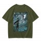 Olive T-shirt with Starry Night Style Fantasy Warrior Print