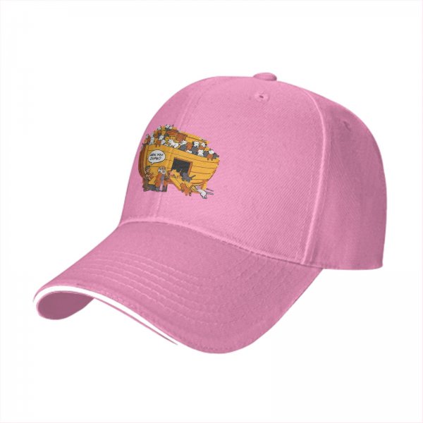 Black Baseball Cap With Funny Noah's Ark Cat Cartoon Print