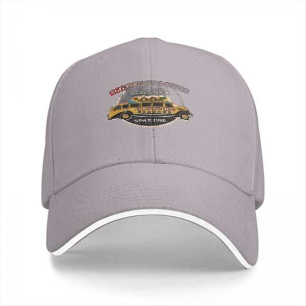 Black baseball cap with vintage tour bus graphic and text